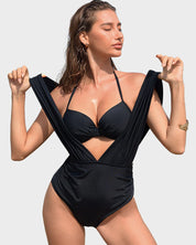 Deep Plunge Halter Two-Piece Swimsuit with Bra Overlay