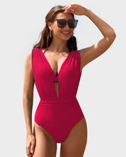 Deep Plunge Halter Two-Piece Swimsuit with Bra Overlay