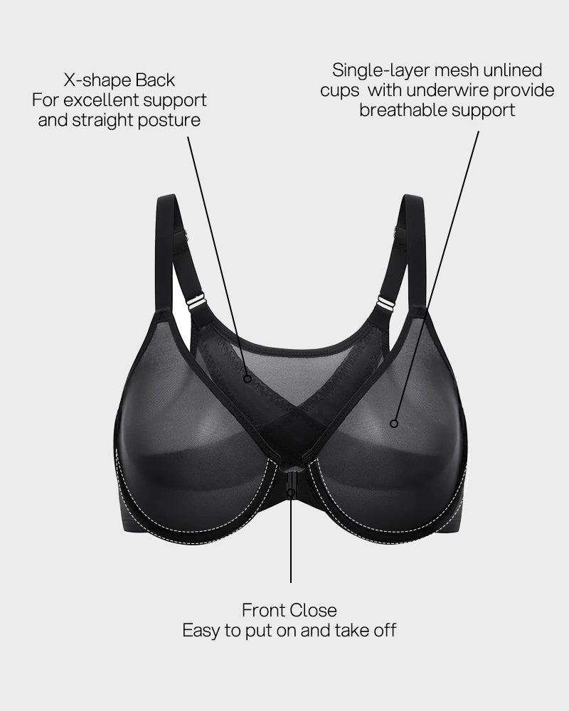 Front Clasp Mesh Support Bra