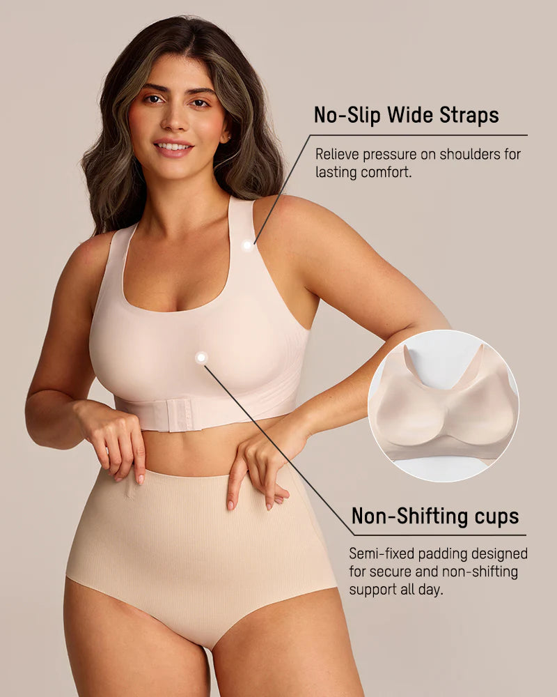 Wireless Posture Support Cross-Back Bra with Front Closure