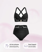 Two-Way Mesh High-Waisted Tummy Control Bikini Set