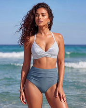Two-Way Mesh High-Waisted Tummy Control Bikini Set
