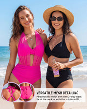 Two-Way Mesh High-Waisted Tummy Control Bikini Set