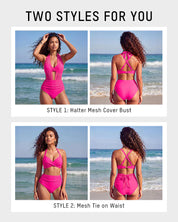 Two-Way Mesh High-Waisted Tummy Control Bikini Set