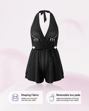Push-Up Tummy Control Halter V-Neck Swim Romper