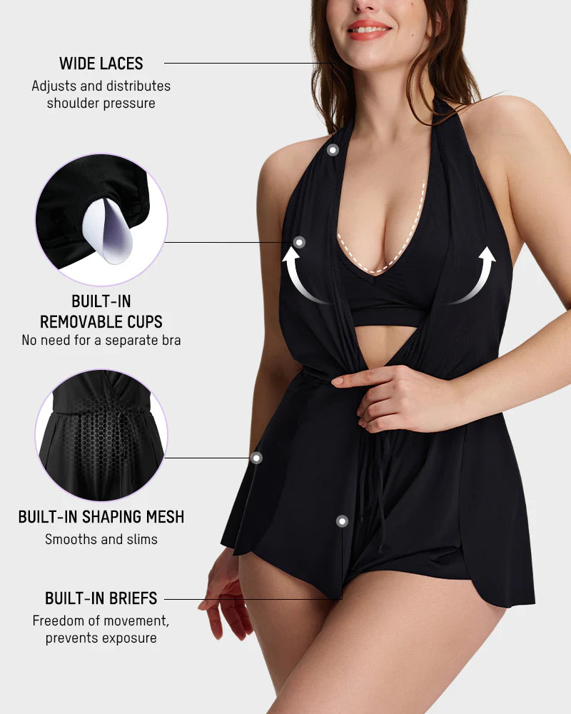 Push-Up Tummy Control Halter V-Neck Swim Romper