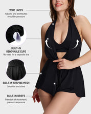 Push-Up Tummy Control Halter V-Neck Swim Romper
