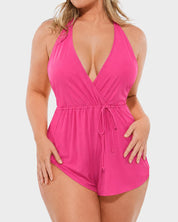 Push-Up Tummy Control Halter V-Neck Swim Romper