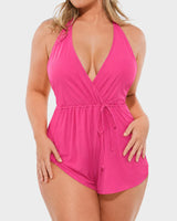 Push-Up Tummy Control Halter V-Neck Swim Romper