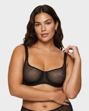 Sheer Dotted Mesh Unlined Balconette Bra