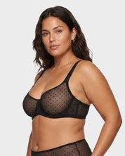 Sheer Dotted Mesh Unlined Balconette Bra