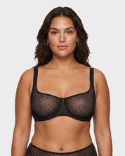 Sheer Dotted Mesh Unlined Balconette Bra