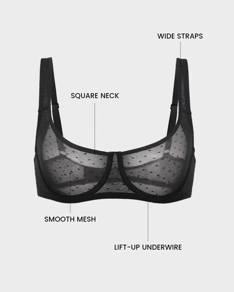 Sheer Dotted Mesh Unlined Balconette Bra