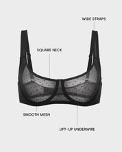Sheer Dotted Mesh Unlined Balconette Bra