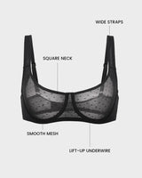Sheer Dotted Mesh Unlined Balconette Bra