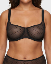 Sheer Dotted Mesh Unlined Balconette Bra