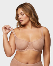 Sheer Dotted Mesh Unlined Balconette Bra