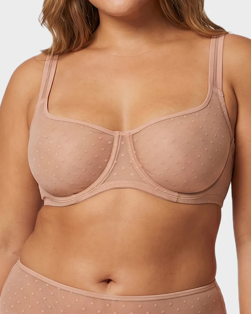 Sheer Dotted Mesh Unlined Balconette Bra
