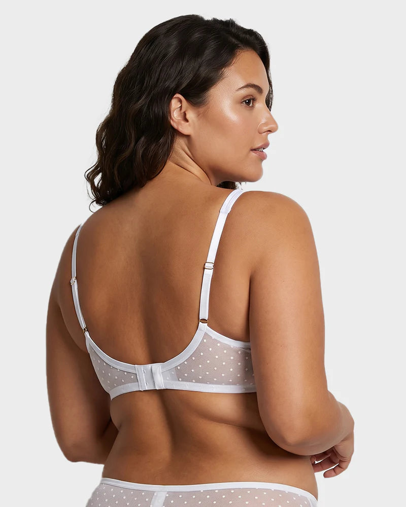 Sheer Dotted Mesh Unlined Balconette Bra