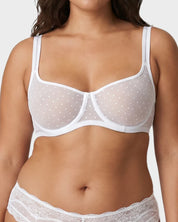 Sheer Dotted Mesh Unlined Balconette Bra