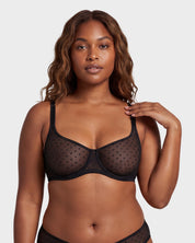 Sheer Dotted Mesh Unlined Balconette Bra