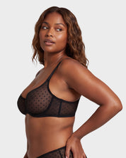 Sheer Dotted Mesh Unlined Balconette Bra
