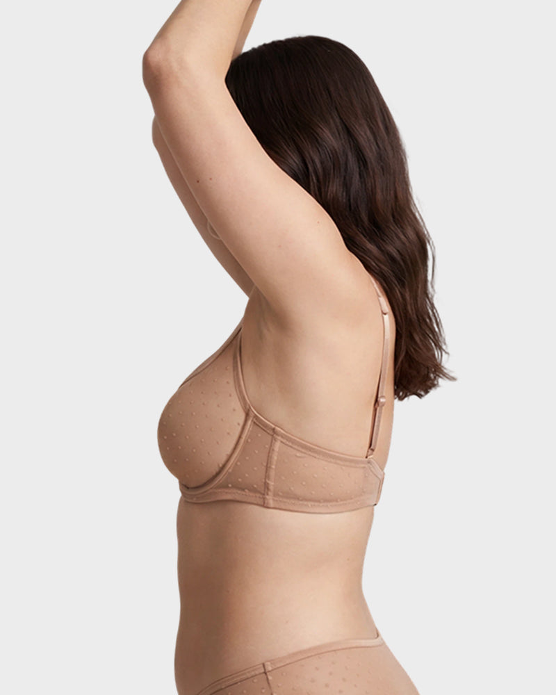 Sheer Dotted Mesh Unlined Balconette Bra