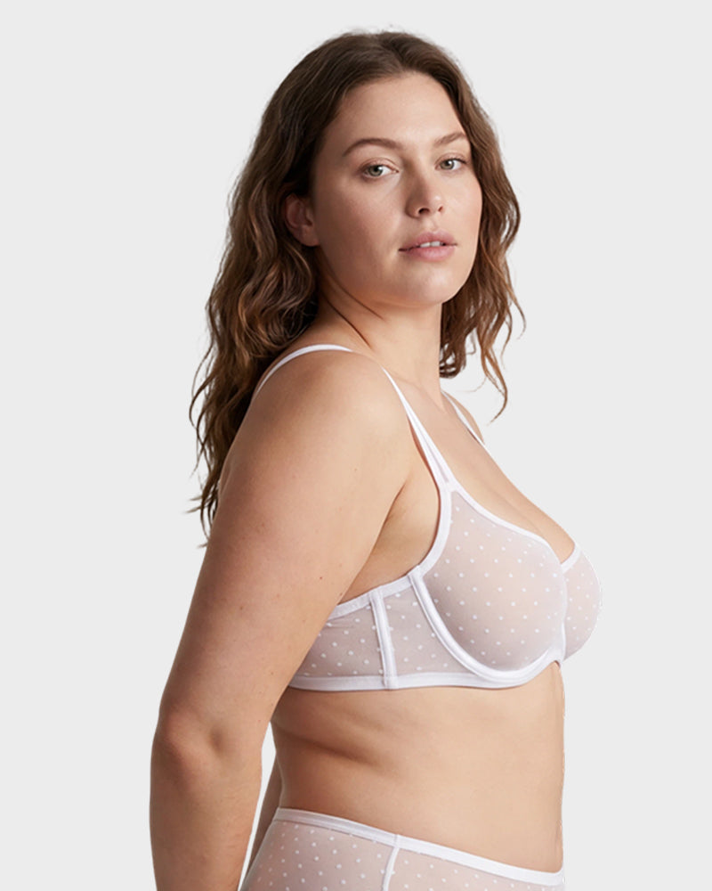 Sheer Dotted Mesh Unlined Balconette Bra