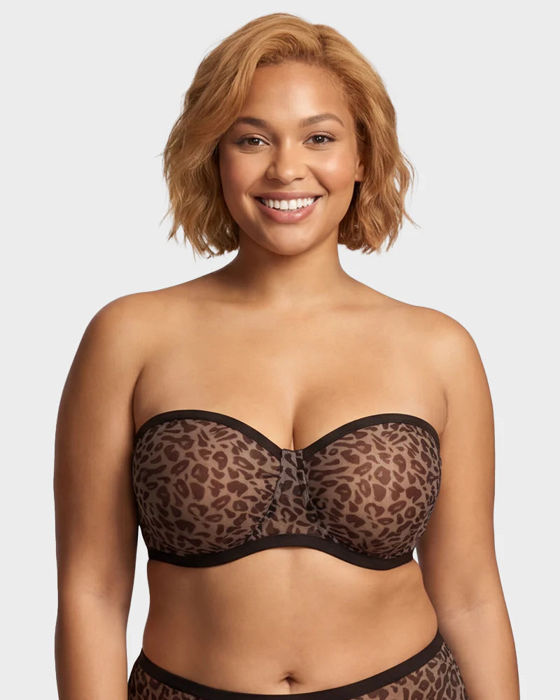 Sheer Mesh Strapless Underwire Balconette Bra