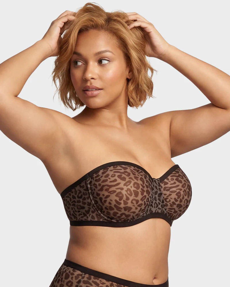 Sheer Mesh Strapless Underwire Balconette Bra