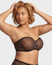 Sheer Mesh Strapless Underwire Balconette Bra