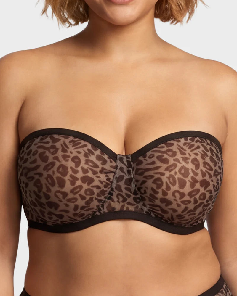 Sheer Mesh Strapless Underwire Balconette Bra