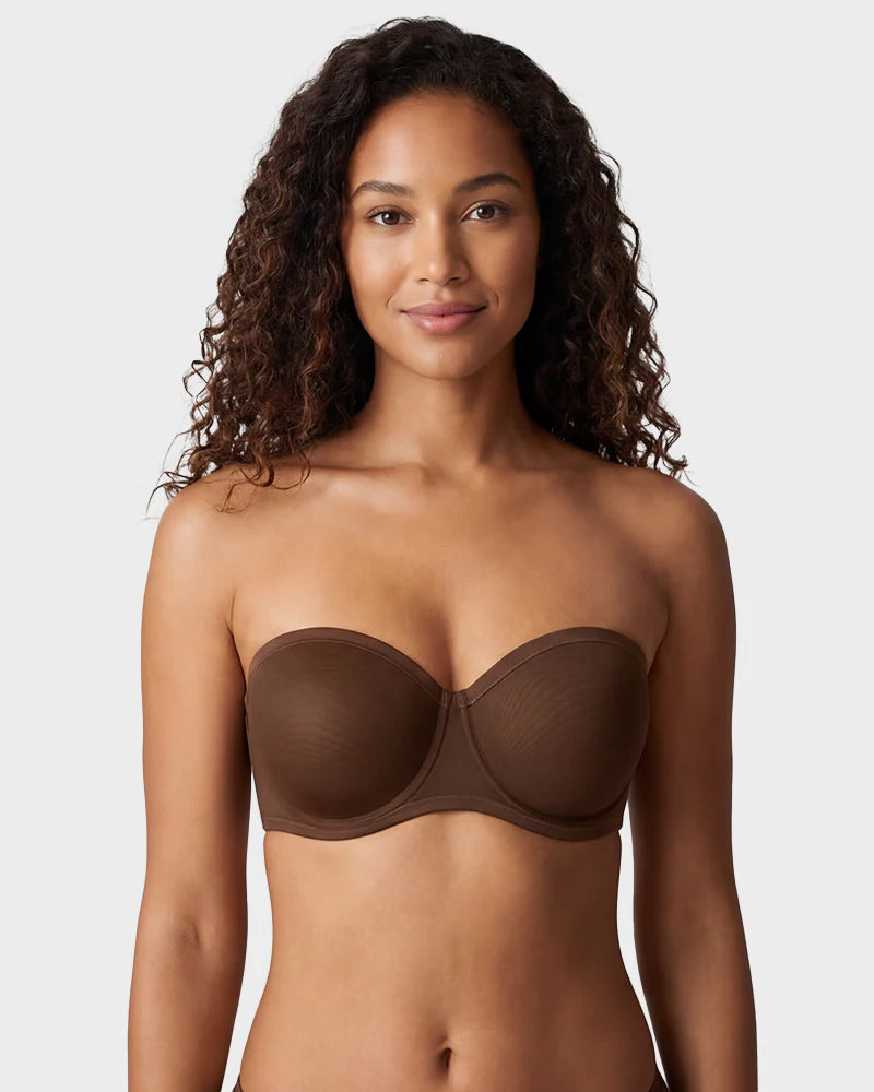 Sheer Mesh Strapless Underwire Balconette Bra