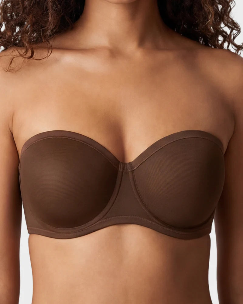 Sheer Mesh Strapless Underwire Balconette Bra