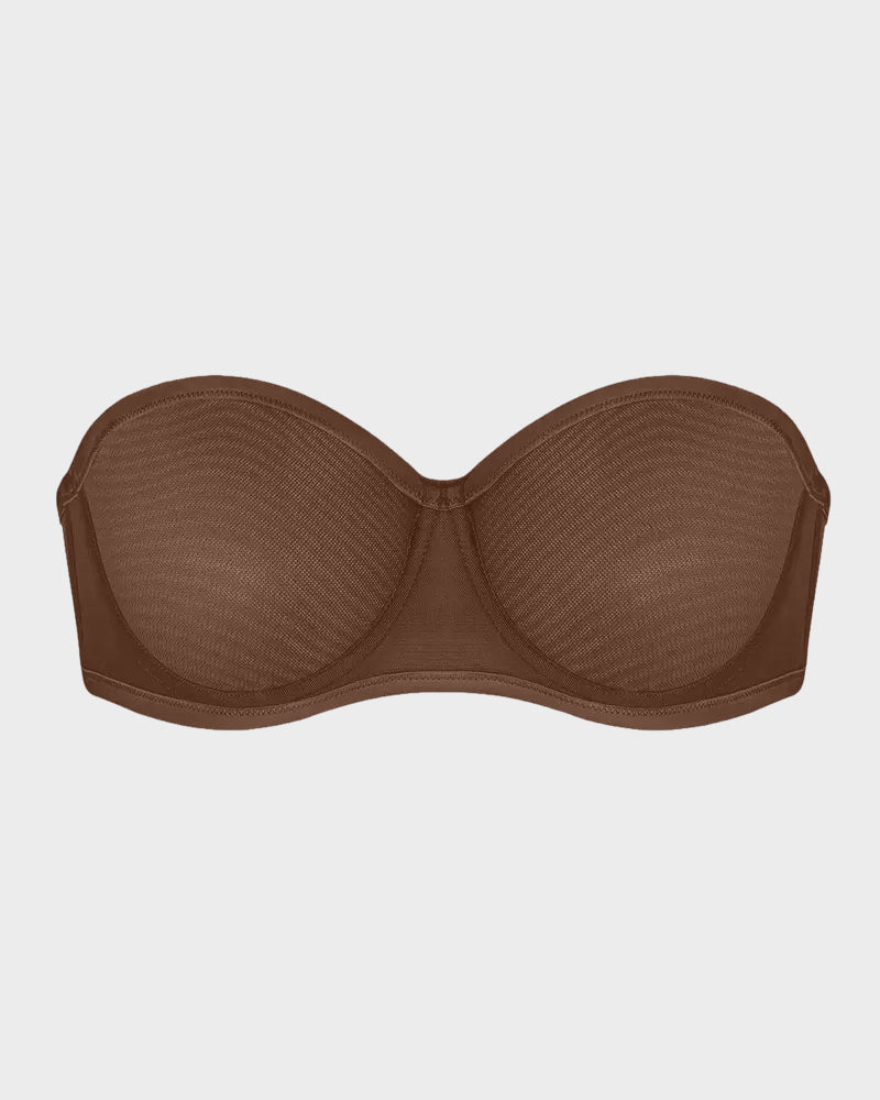 Sheer Mesh Strapless Underwire Balconette Bra