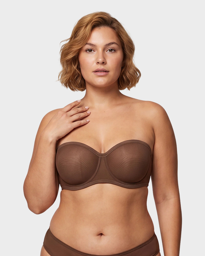 Sheer Mesh Strapless Underwire Balconette Bra