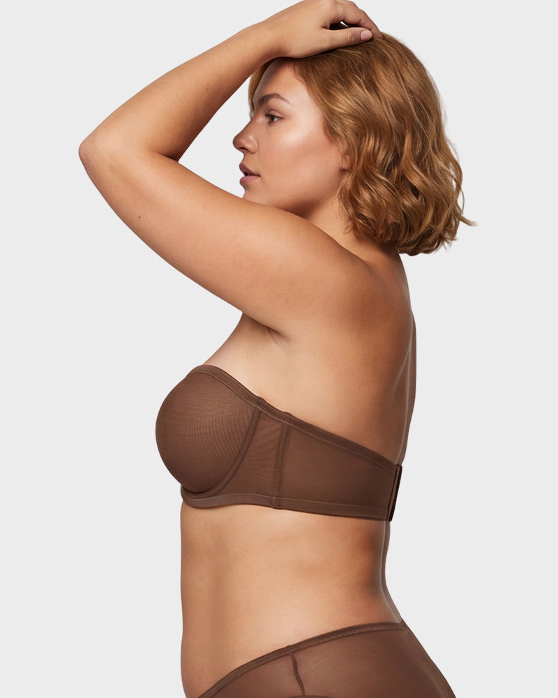 Sheer Mesh Strapless Underwire Balconette Bra