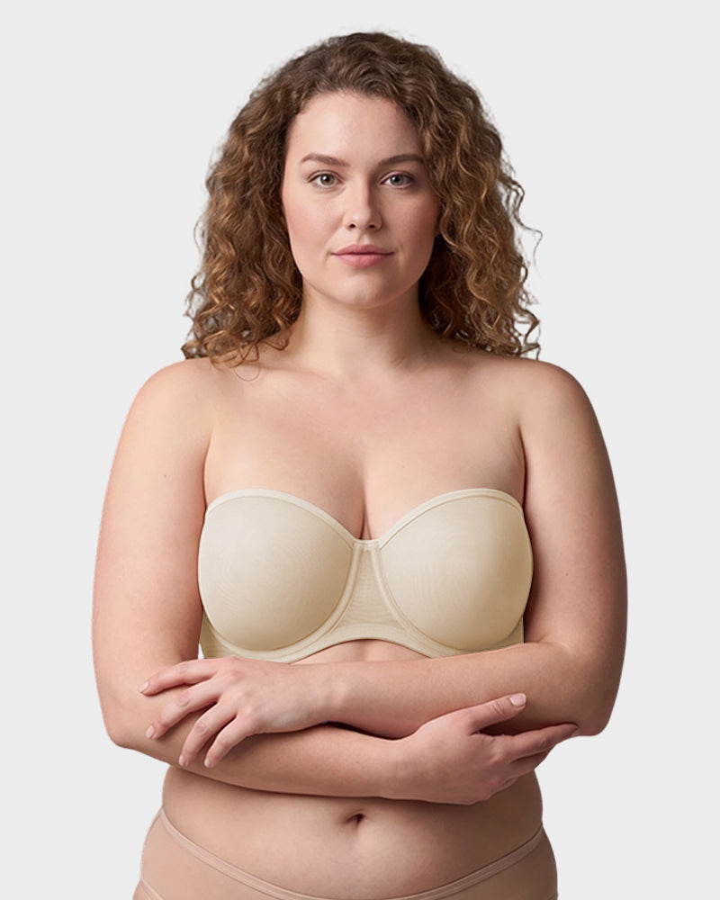 Sheer Mesh Strapless Underwire Balconette Bra