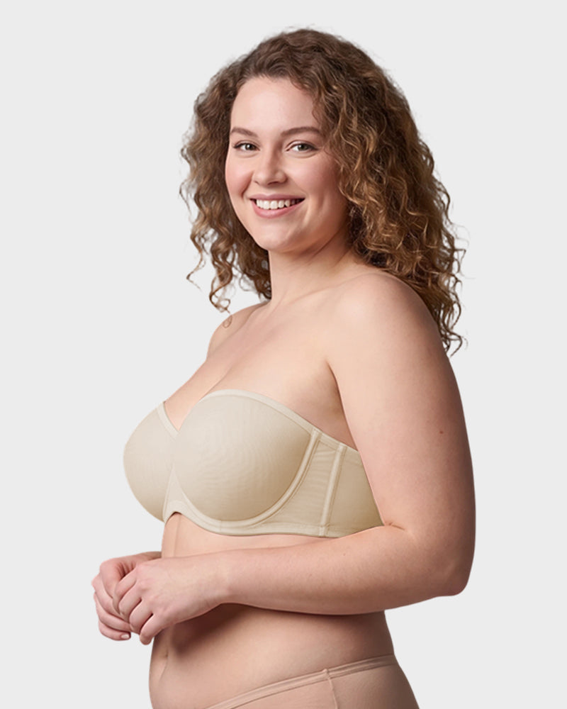 Sheer Mesh Strapless Underwire Balconette Bra