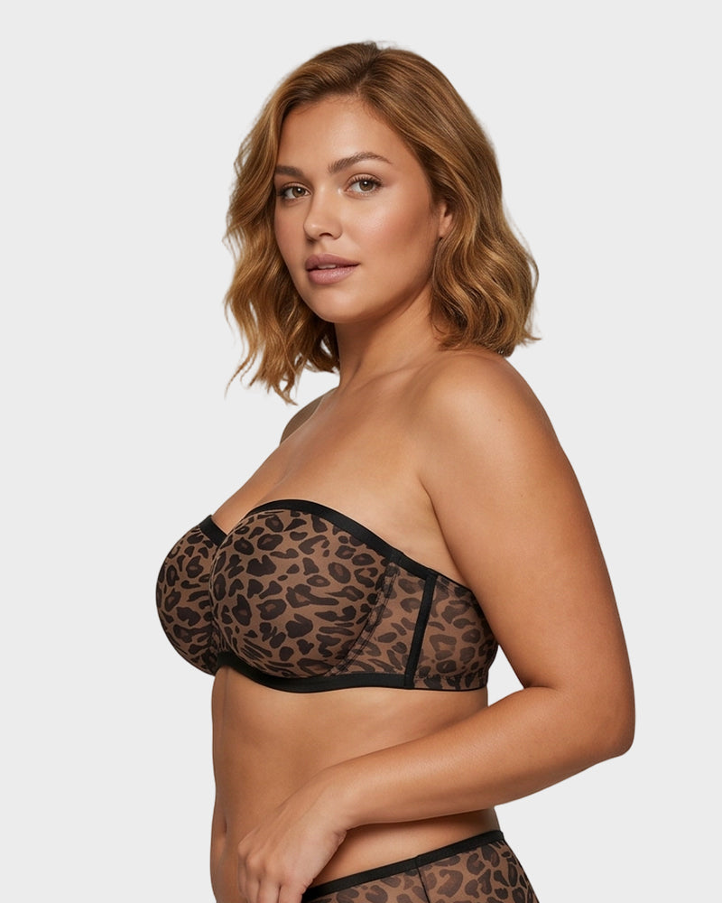 Sheer Mesh Strapless Underwire Balconette Bra