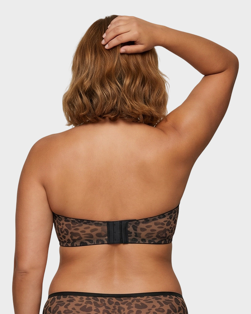 Sheer Mesh Strapless Underwire Balconette Bra