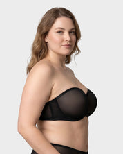 Sheer Mesh Strapless Underwire Balconette Bra