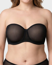 Sheer Mesh Strapless Underwire Balconette Bra