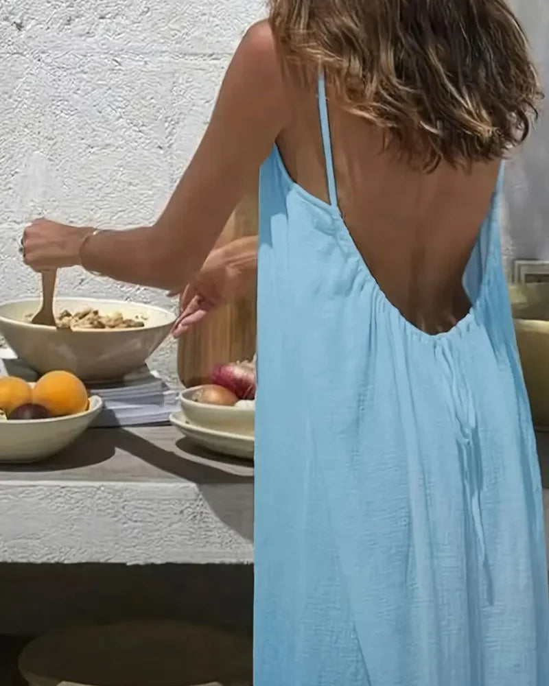 Solid Backless Cami Dress