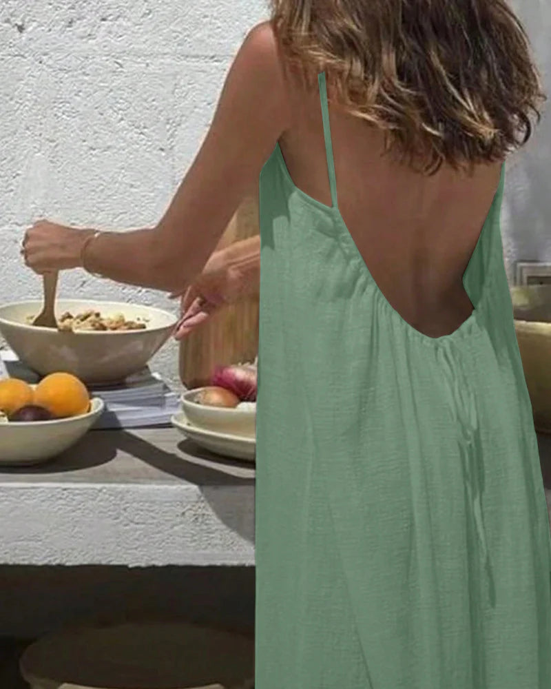 Solid Backless Cami Dress