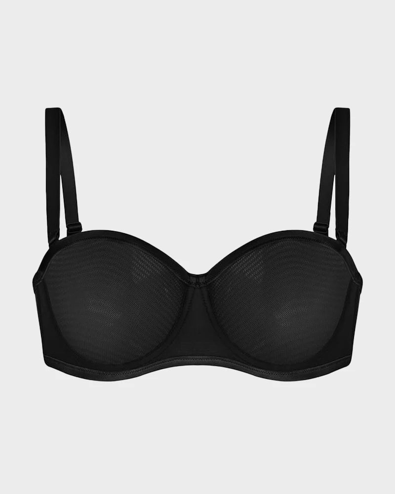 Sheer Mesh Strapless Underwire Balconette Bra