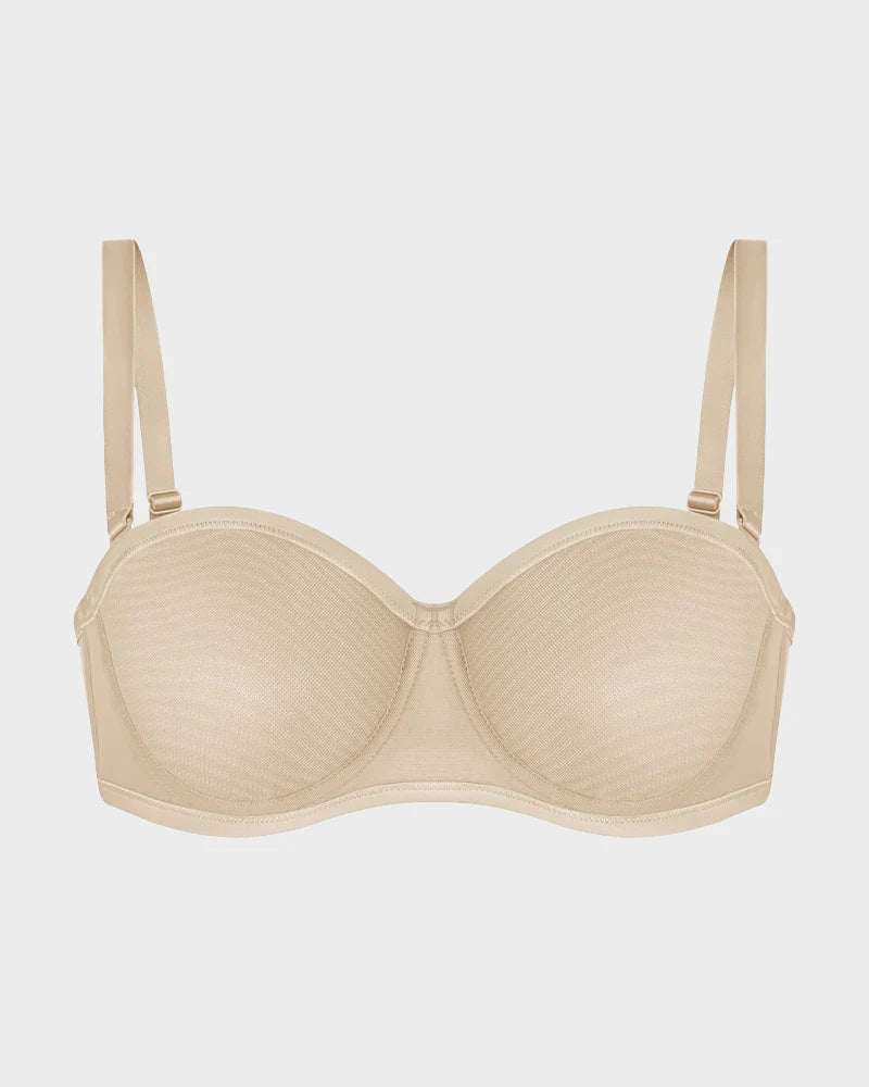 Sheer Mesh Strapless Underwire Balconette Bra